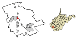 Location of Logan in Logan County, West Virginia.
