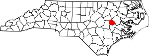 Map of North Carolina highlighting Greene County