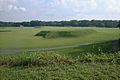 A view of the Moundville Archaeological Site from the top of Mound B looking toward Mound A and the plaza.