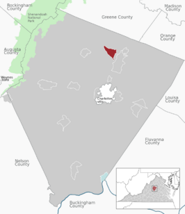 Location of the Earlysville CDP within the Albemarle county