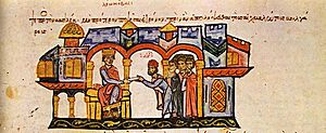 Byzantine emperor Leo VI receives a Bulgarian delegation