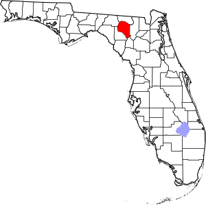 Map of Florida highlighting Suwannee County