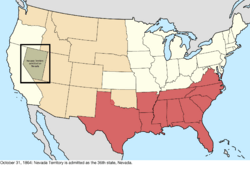 Map of the change to the United States in central North America on October 31, 1864