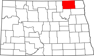 Map of North Dakota highlighting Cavalier County