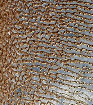 Rub' al Khali (Arabian Empty Quarter) sand dunes imaged by Terra (EOS AM-1)