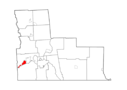 Map highlighting Endicott's location within Broome County.