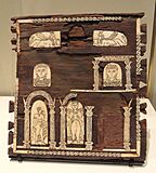 Front panel of decorated wooden box, wood with ivory inlay, Gebel Adda, 300-400 AD - Royal Ontario Museum - DSC09790