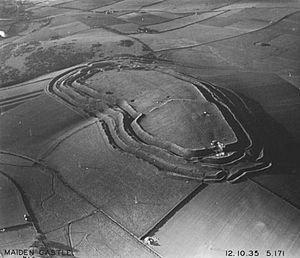 Aerial photograph of Maiden Castle, 1935