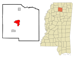 Location of Oxford, Mississippi