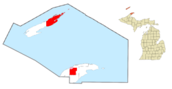 Location within Keweenaw County (red) and the administered community of Eagle River (pink)