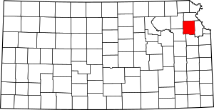 Map of Kansas highlighting Jefferson County