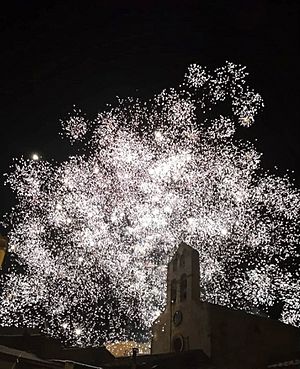 Fireworks outside the church of St. John the Baptist