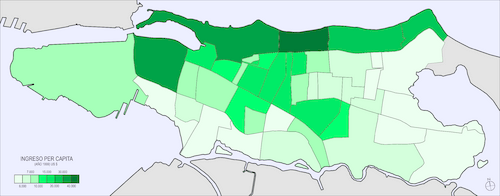 Ingreso per capita por sub-barrio de Santurce