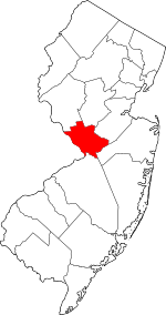 Map of New Jersey highlighting Mercer County