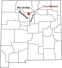 Map of New Mexico highlighting Los Alamos County