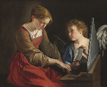 Orazio Gentileschi and Giovanni Lanfranco, Saint Cecilia and an Angel, c. 1617-1618 and c. 1621-1627, NGA 46172