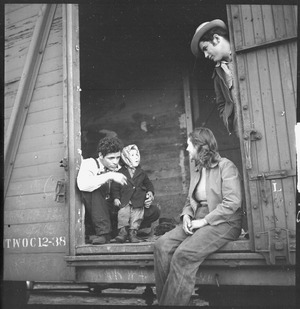 Roseville, Placer County, California. On the Freights. Five o'clock in the morning in Roseville switch yards for... - NARA - 532082