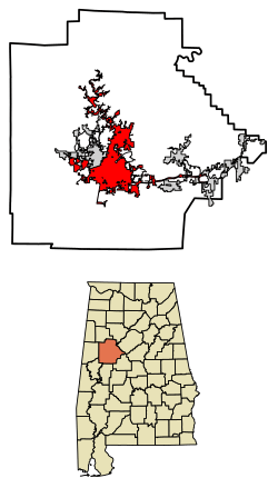 Location of Tuscaloosa in Tuscaloosa County, Alabama