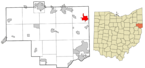 Location of East Palestine in Columbiana County and the State of Ohio