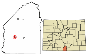 Location of the San Acacio CDP in Costilla County, Colorado.