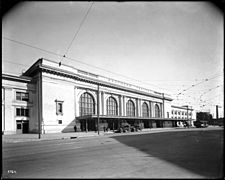 Exterior view of the Southern Pacific Depot, ca.1918 (CHS-5724)