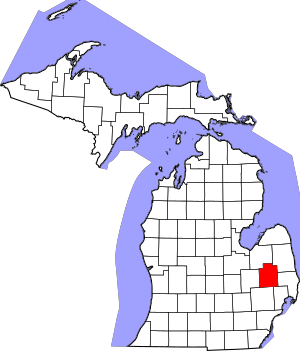 Map of Michigan highlighting Lapeer County