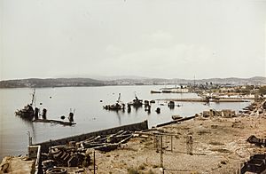 View of scuttled ships in Toulon in late 1944