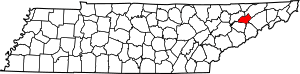 Map of Tennessee highlighting Hamblen County