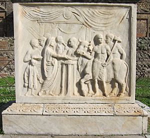 Pompeii Temple of Vespasian altar close-up