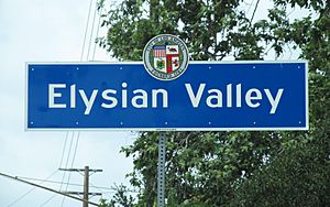 Elysian Valley neighborhood sign,located on Riverside Drive at Egret Park