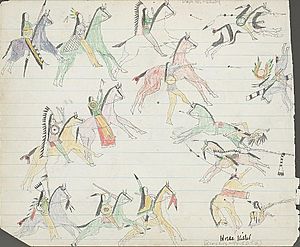 Kiowa mounted warfare ledger drawing