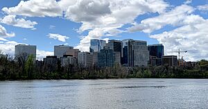 Arlington's Rosslyn neighborhood seen from across the Potomac River from Washington Harbour in Georgetown