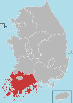 Location of South Jeolla Province