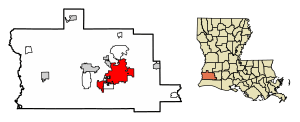 Location of Lake Charles in Calcasieu Parish, Louisiana