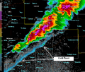 Radar image of severe thunderstorms and cold front over Marion County, Kansas