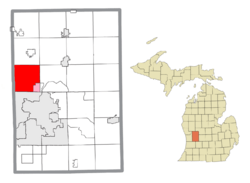 Location within Kent County (red) and an administered portion of the Comstock Park CDP (pink)