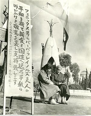 Barbara Leonard Reynolds and daughter Jessica in Hiroshima Peace Park, 1961
