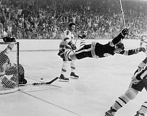 Bobby Orr in mid-air (1970)