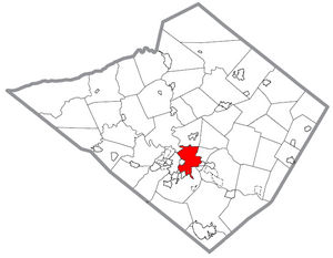 Reading's location in Berks County