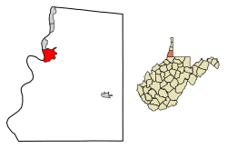Location of Moundsville in Marshall County, West Virginia.