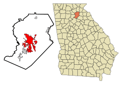 Location in Hall County and the state of Georgia