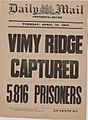 VimyDailMailFrontPage10April1917