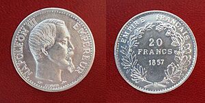 1857 20 French francs aluminium coin