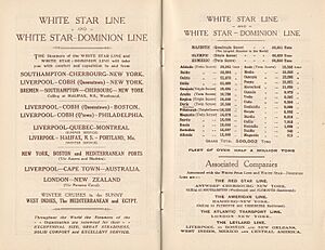 Services and Fleet - White Star Line 1923