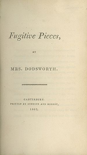 Title page of Fugitive Pieces by Anna Dodsworth 1802