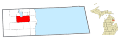 Location within Alcona County and administered portions of the community of Hubbard Lake (1) and village of Lincoln (2)