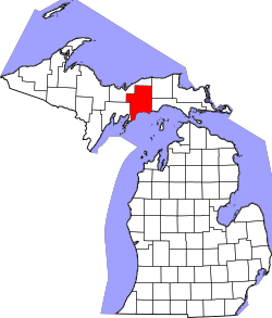 Map of Michigan highlighting Schoolcraft County