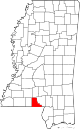 State map highlighting Walthall County