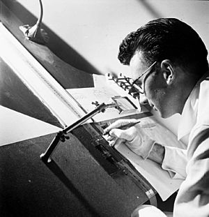 Norman McLaren drawing on film - 1944