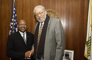 Secretary Alphonso Jackson with Judith Ponds and Ernie Ladd - DPLA - 57e3cf6db6a6b598e2a38450f65e0b4b